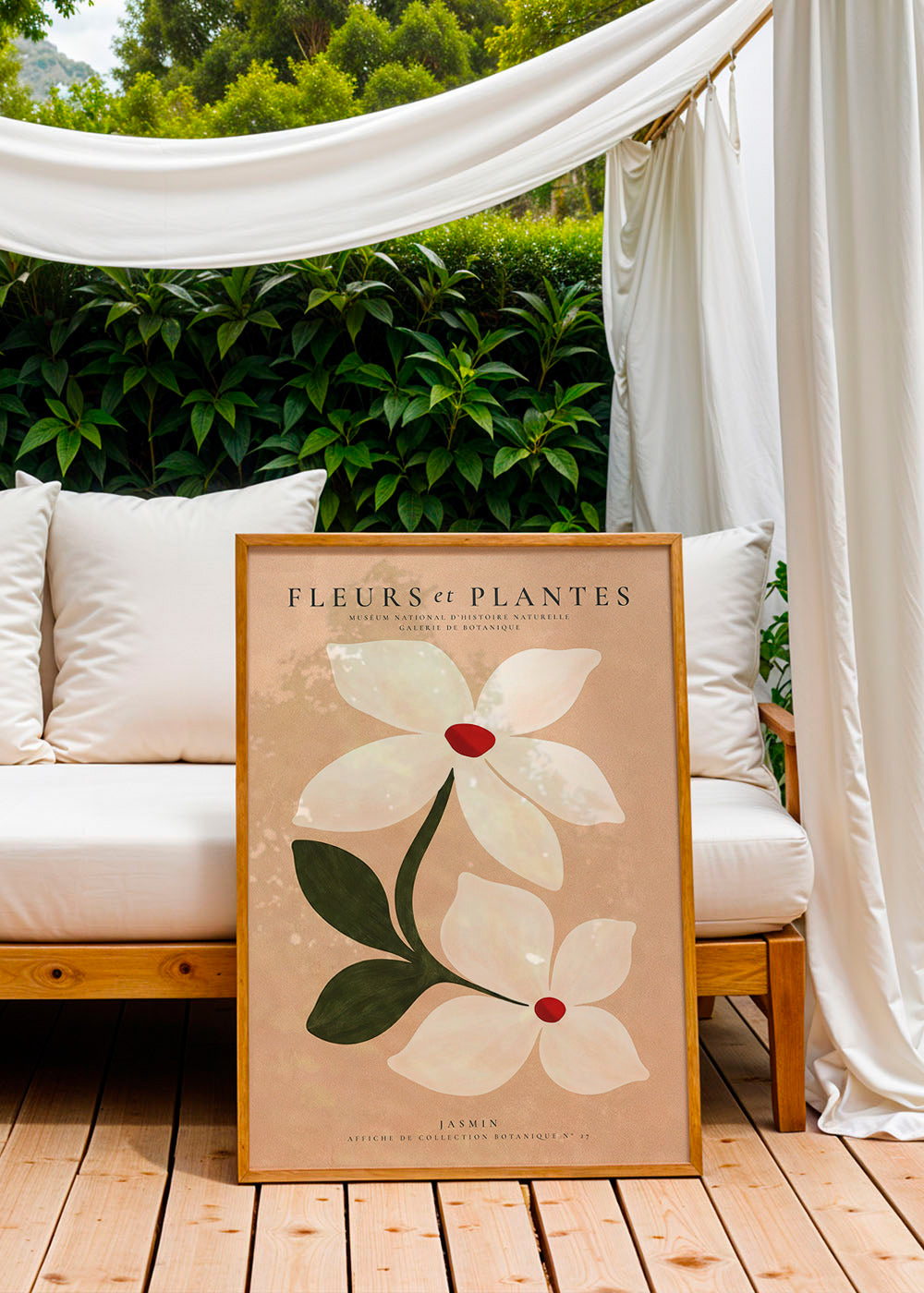 Botanische print jasmijn op beige achtergrond