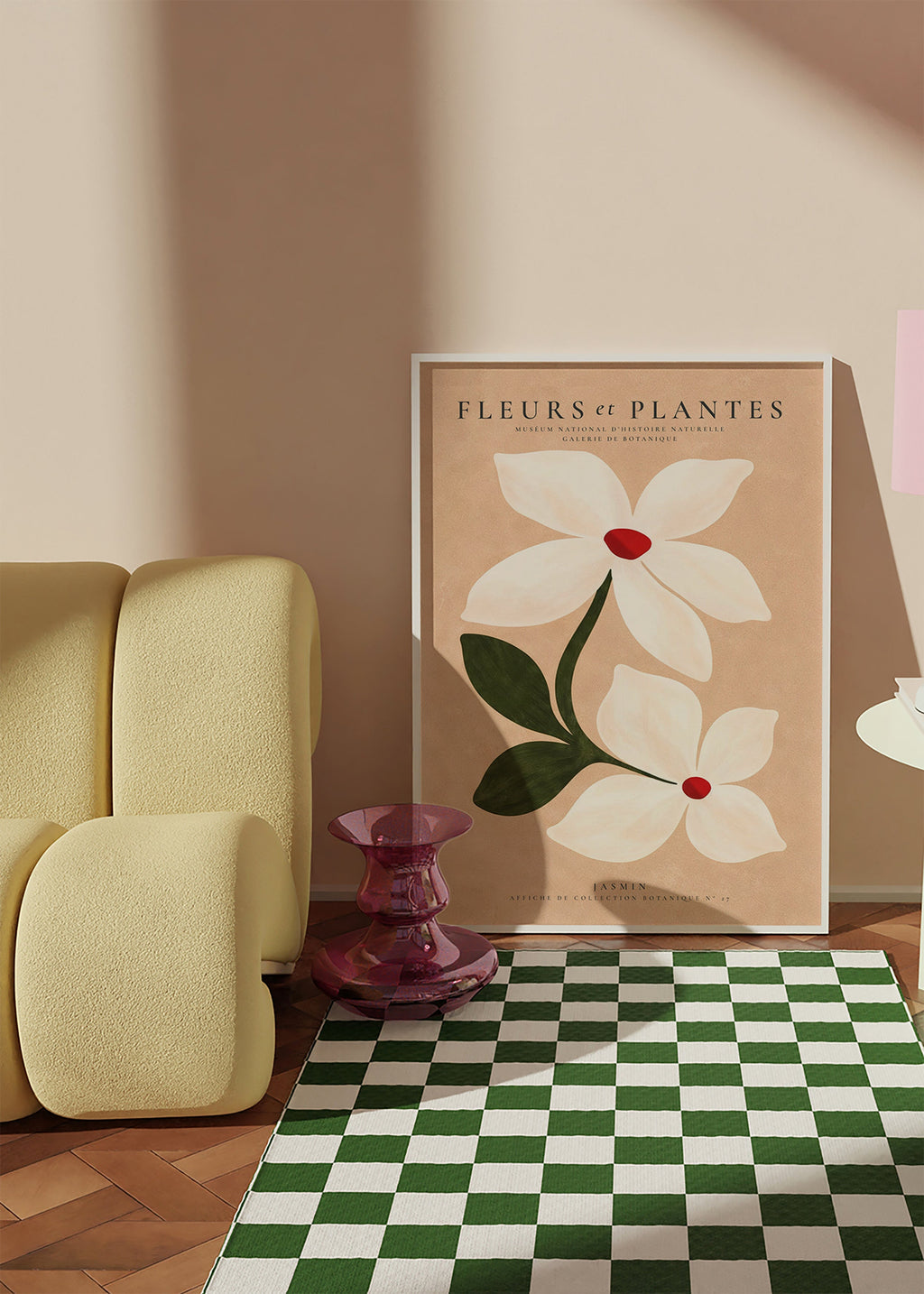 Botanische print jasmijn op beige achtergrond