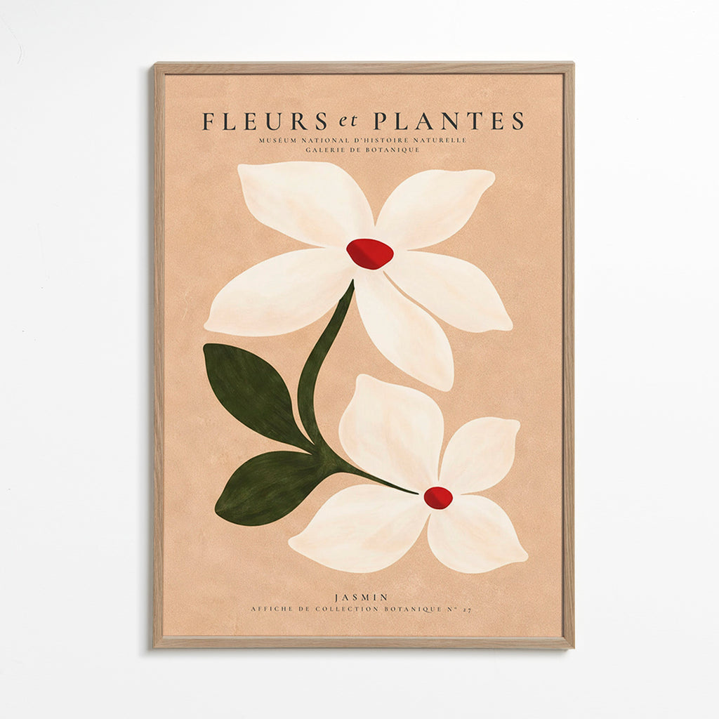 Botanische print jasmijn op beige achtergrond