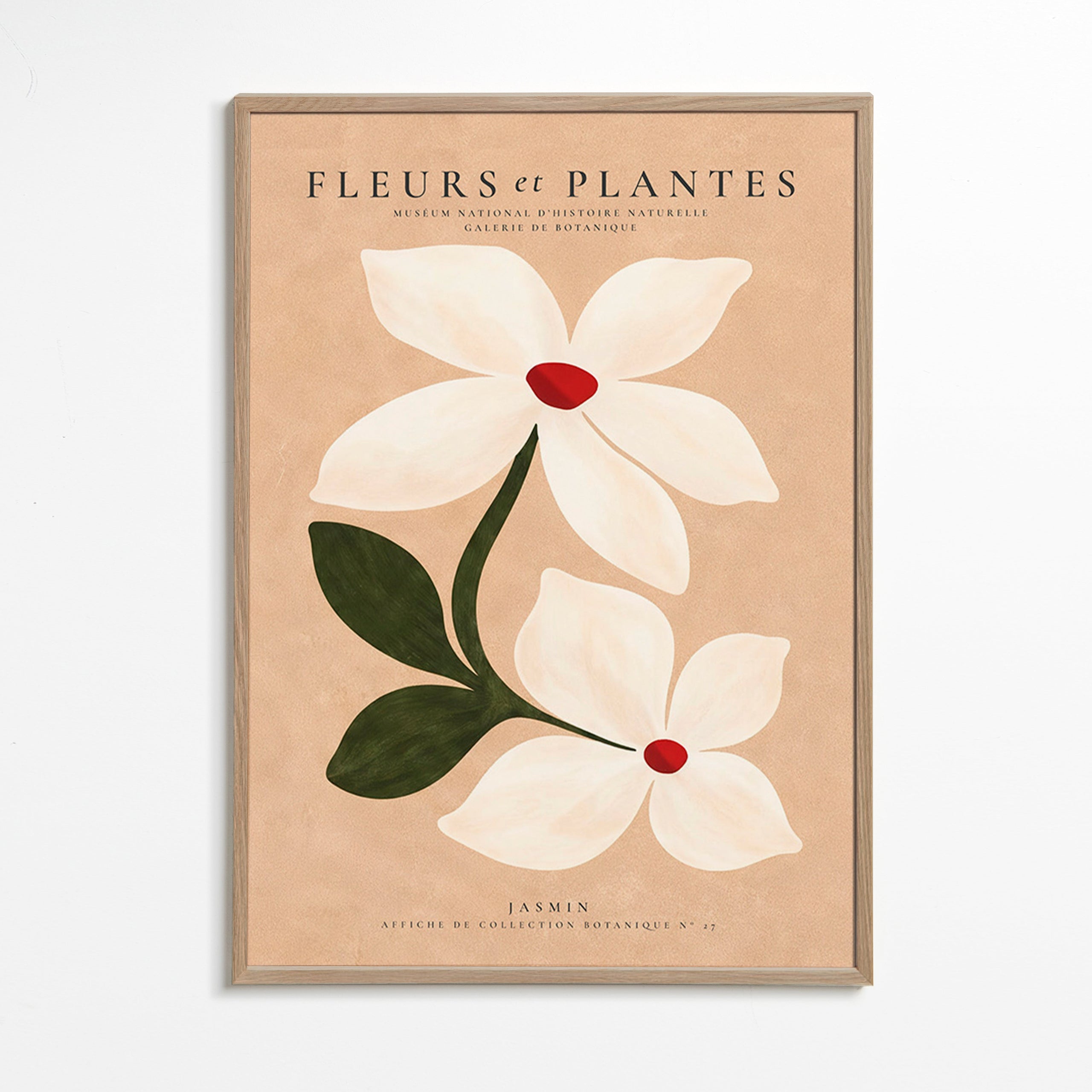 Botanische print jasmijn op beige achtergrond