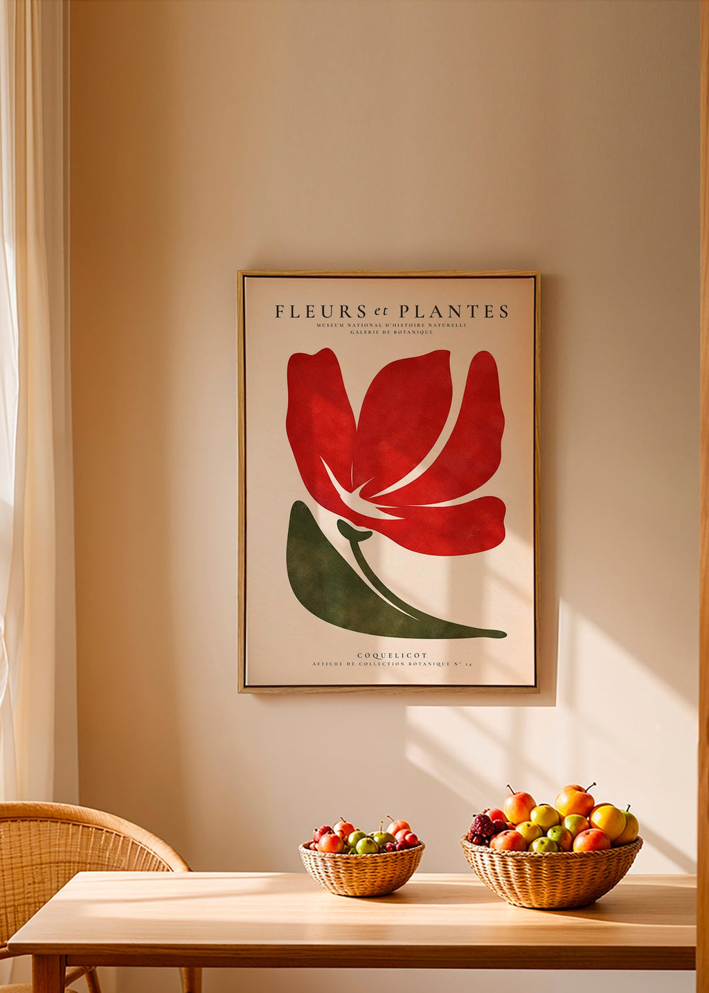 Botanische print met gestileerde rode klaproos