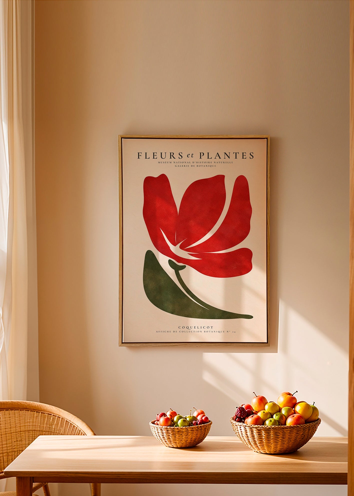 Botanische print met gestileerde rode klaproos