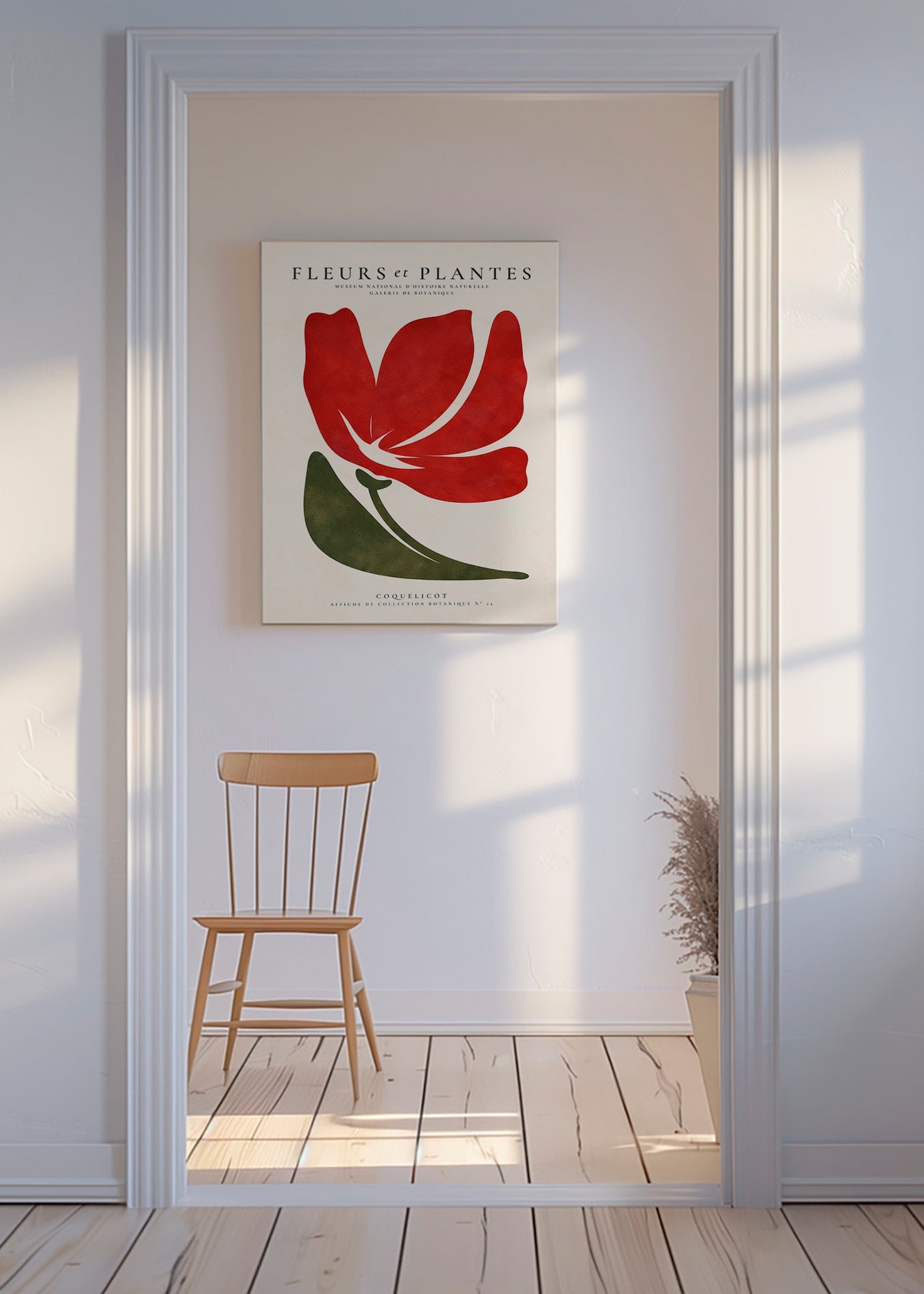 Botanische print met gestileerde rode klaproos