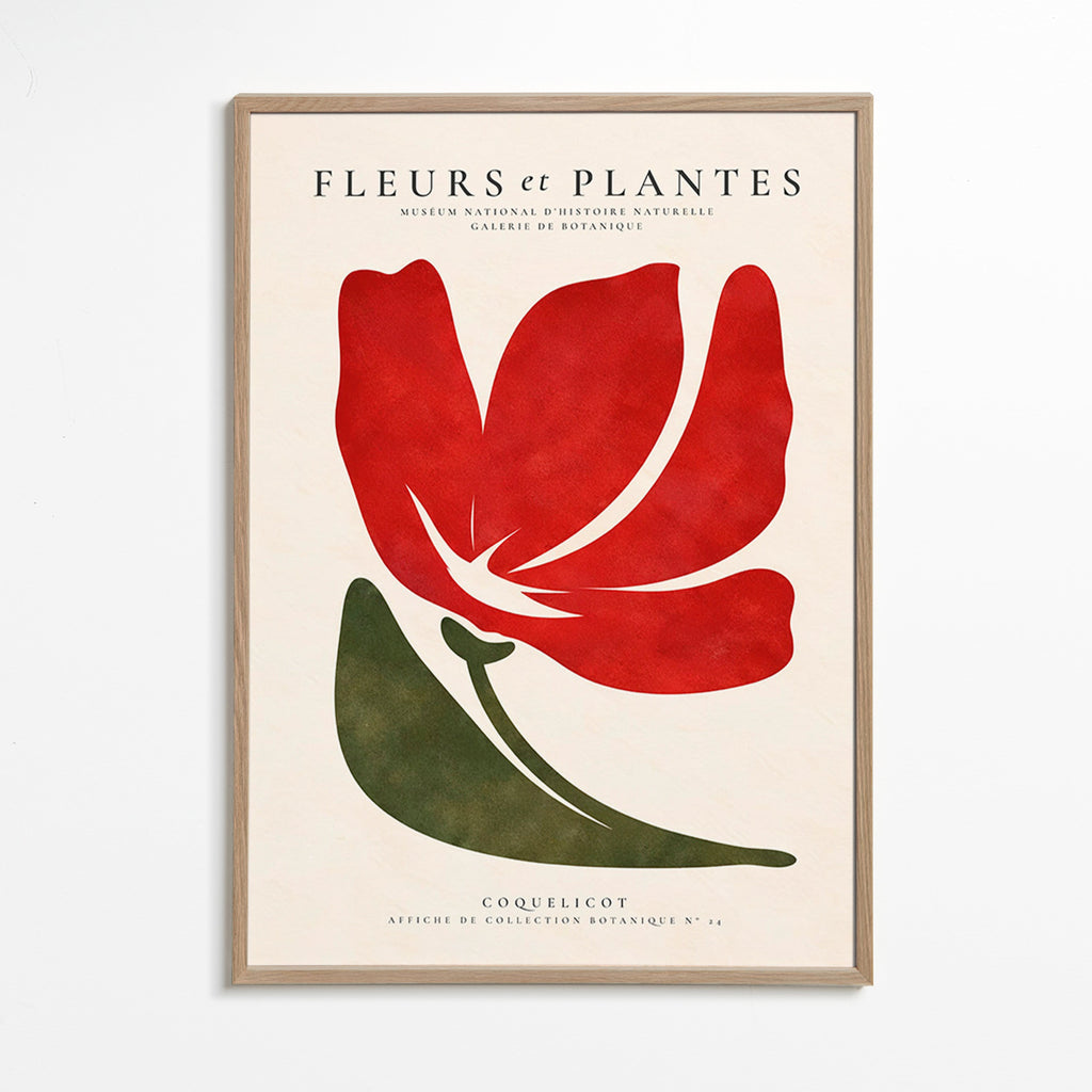Botanische print met gestileerde rode klaproos