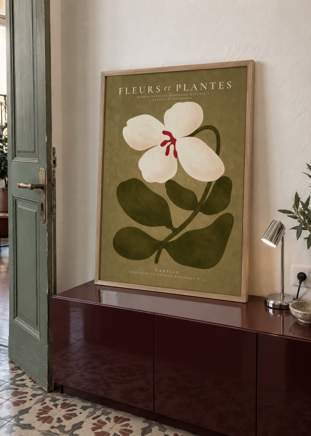White Camellia - Framed poster in an interior