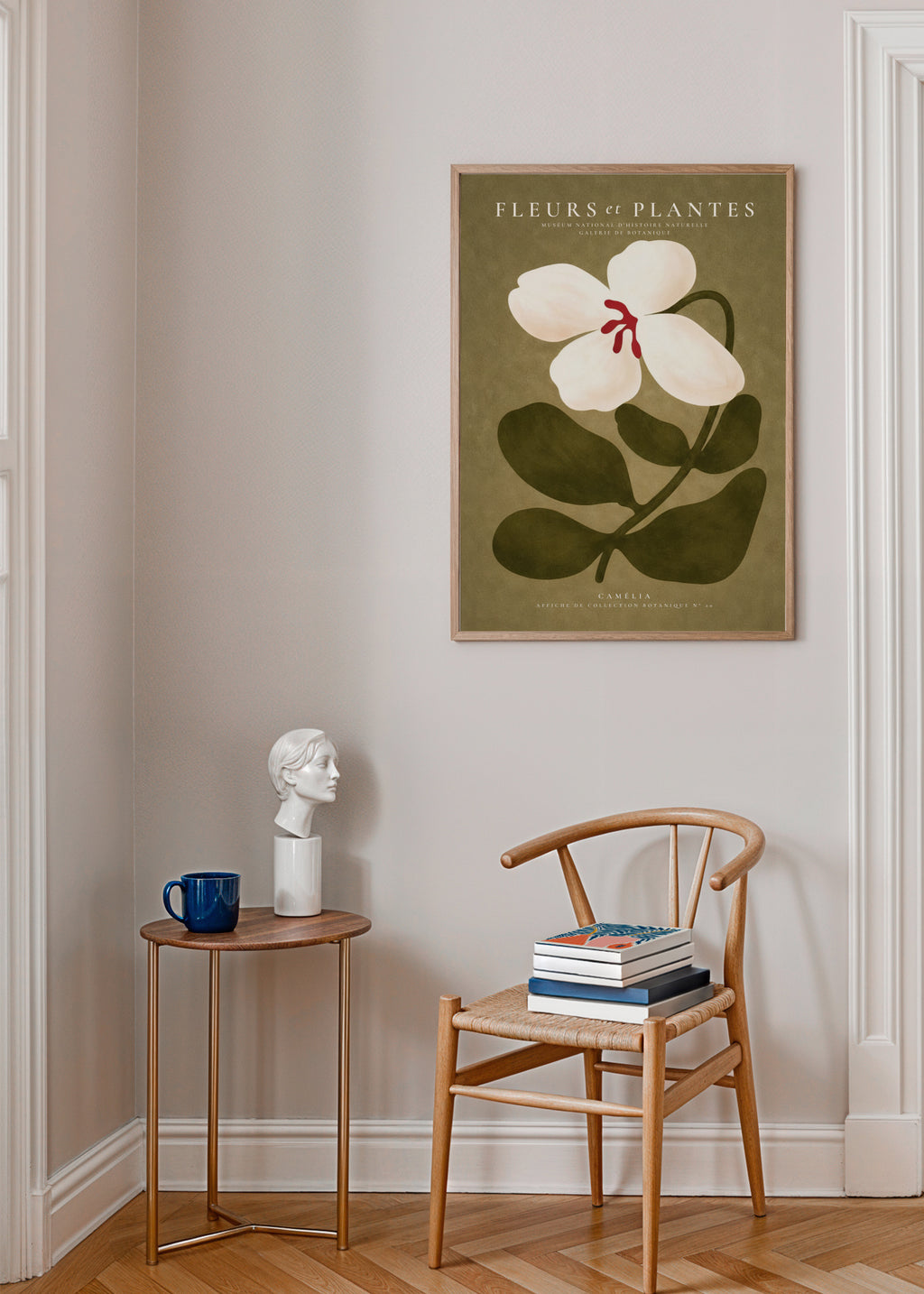 White Camellia - Framed poster in an interior