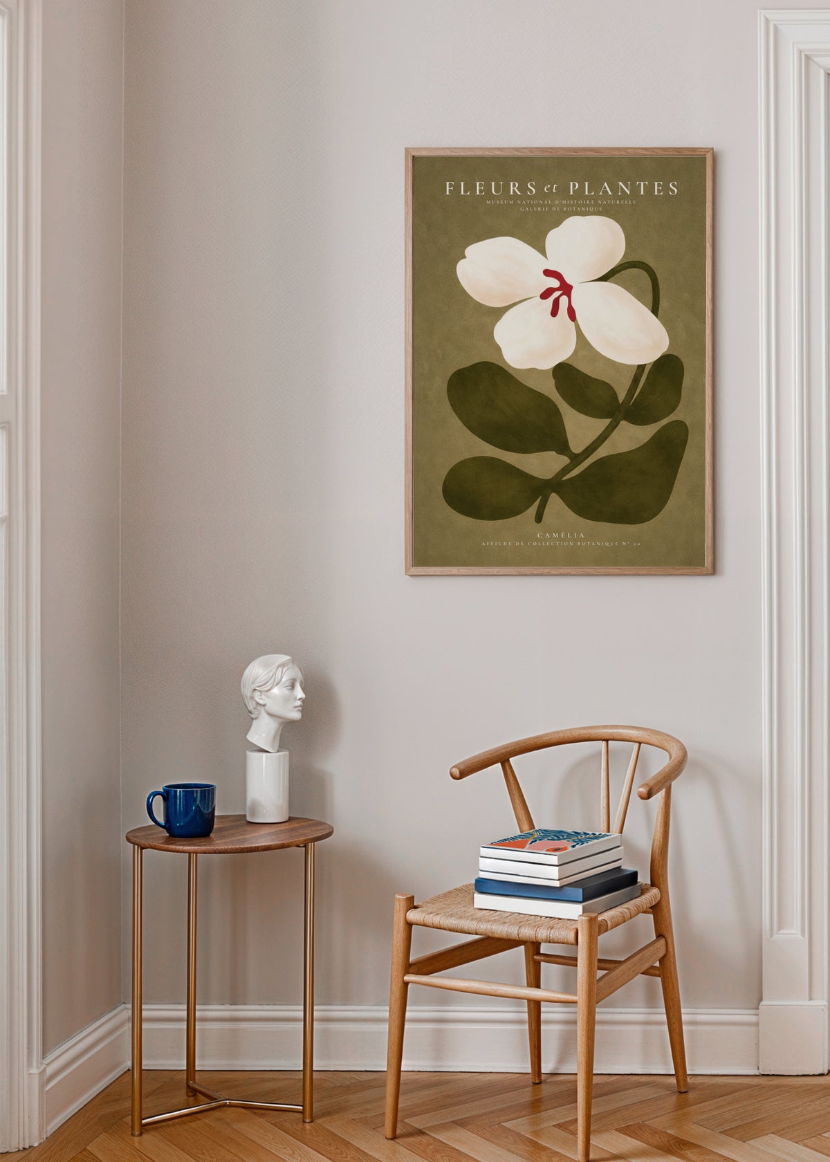 White Camellia - Framed poster in an interior