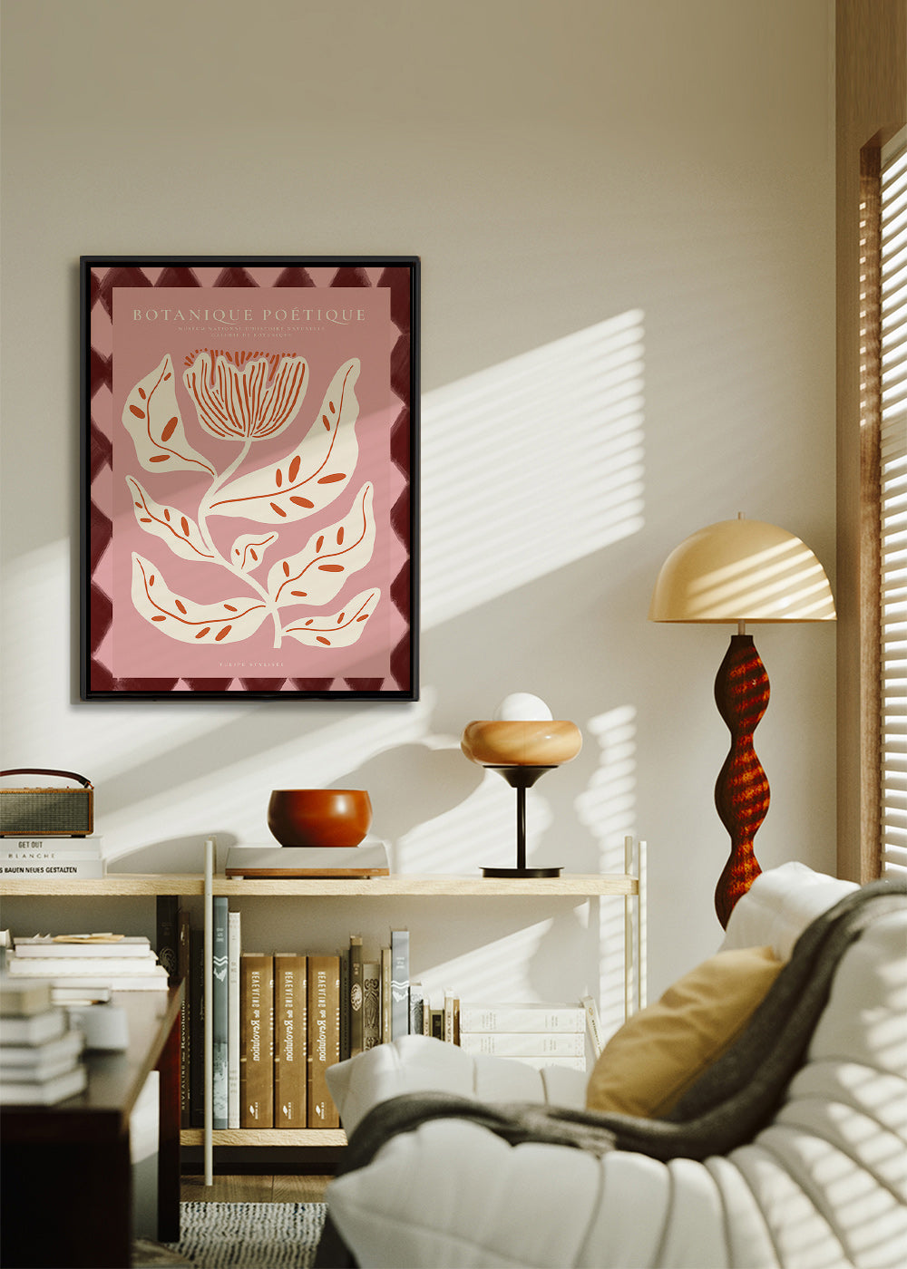 Botanische poster met gestileerde roze bloem