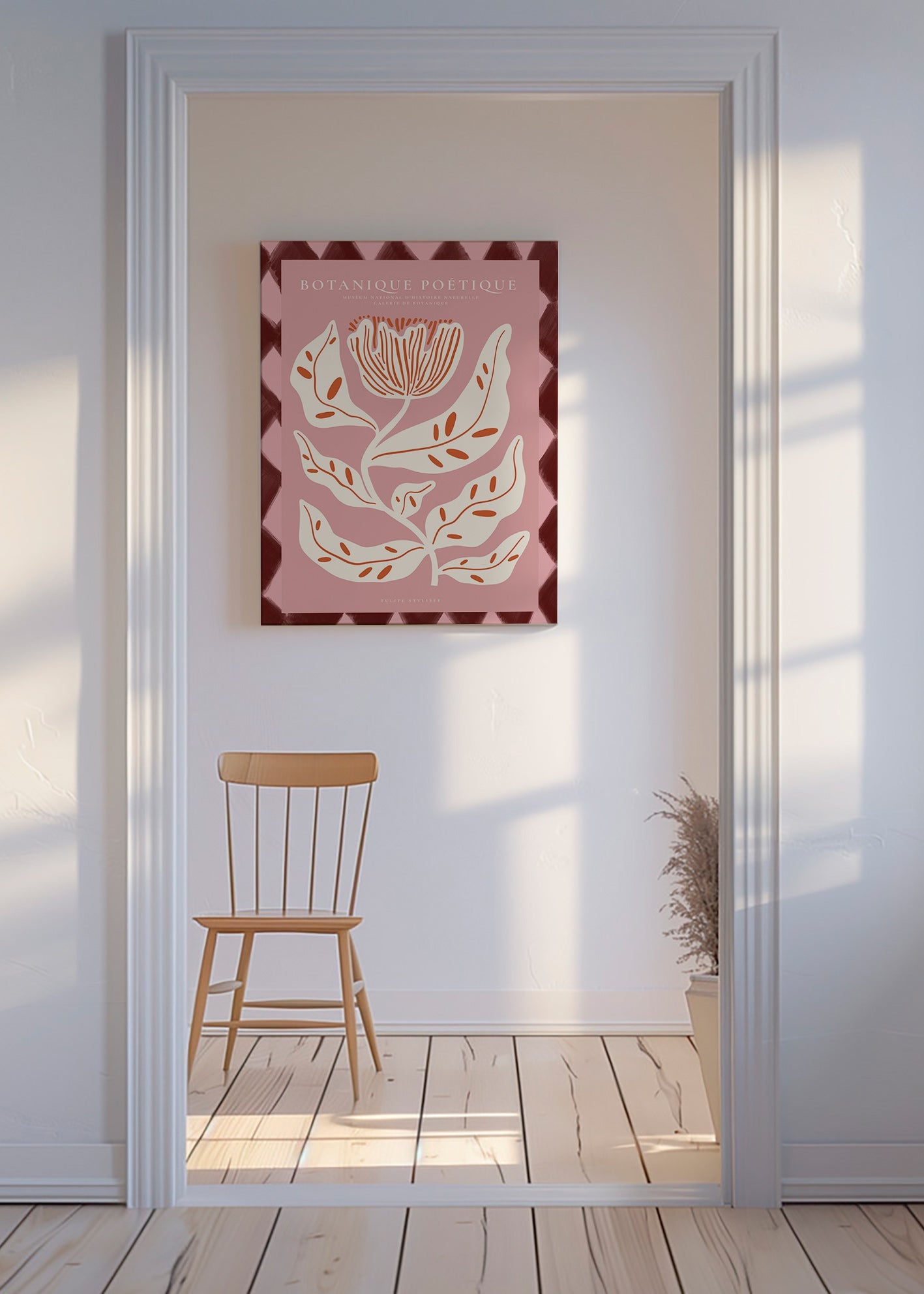 Botanische poster met gestileerde roze bloem