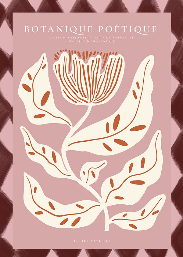 Botanische poster met gestileerde roze bloem