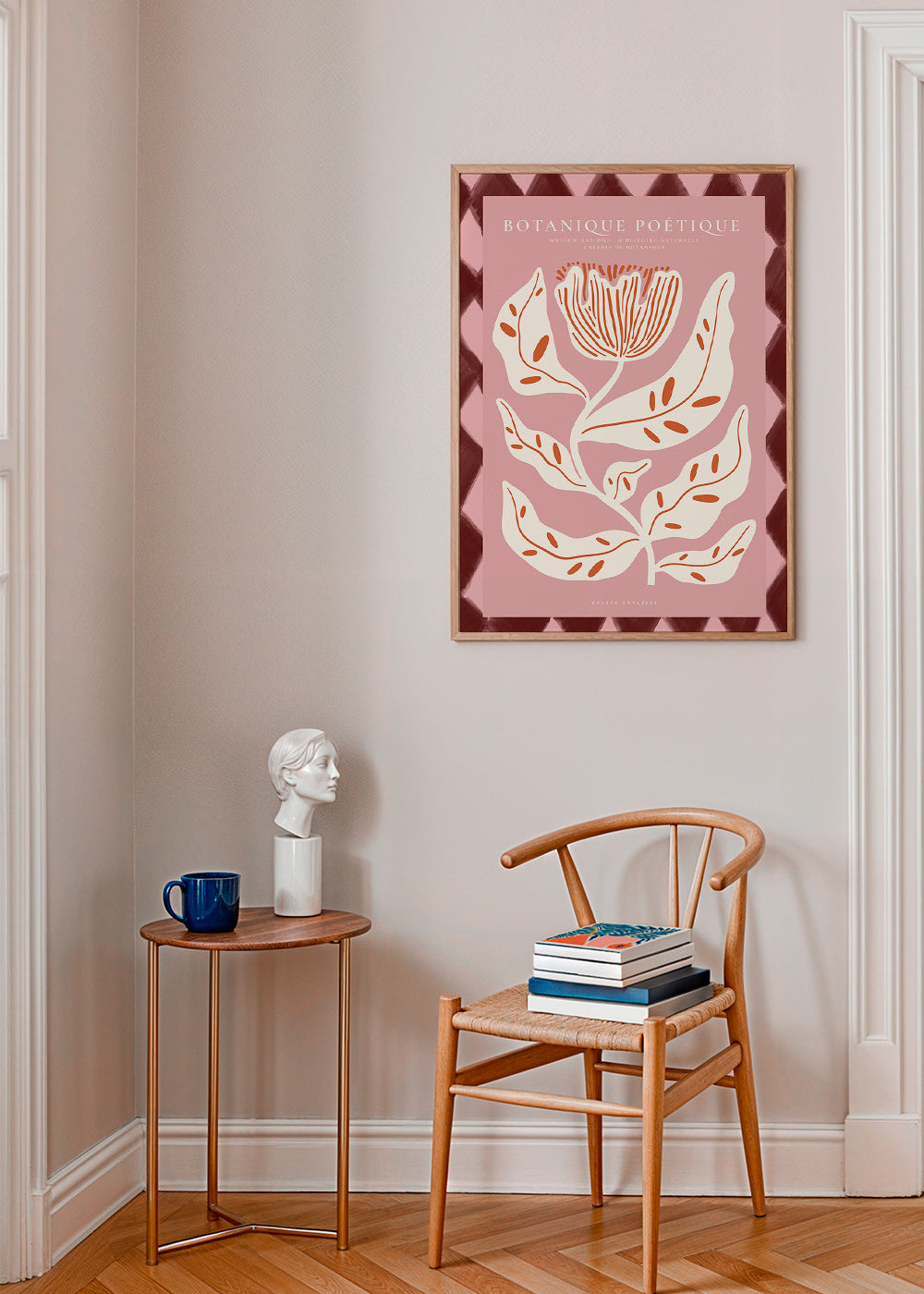 Botanische poster met gestileerde roze bloem