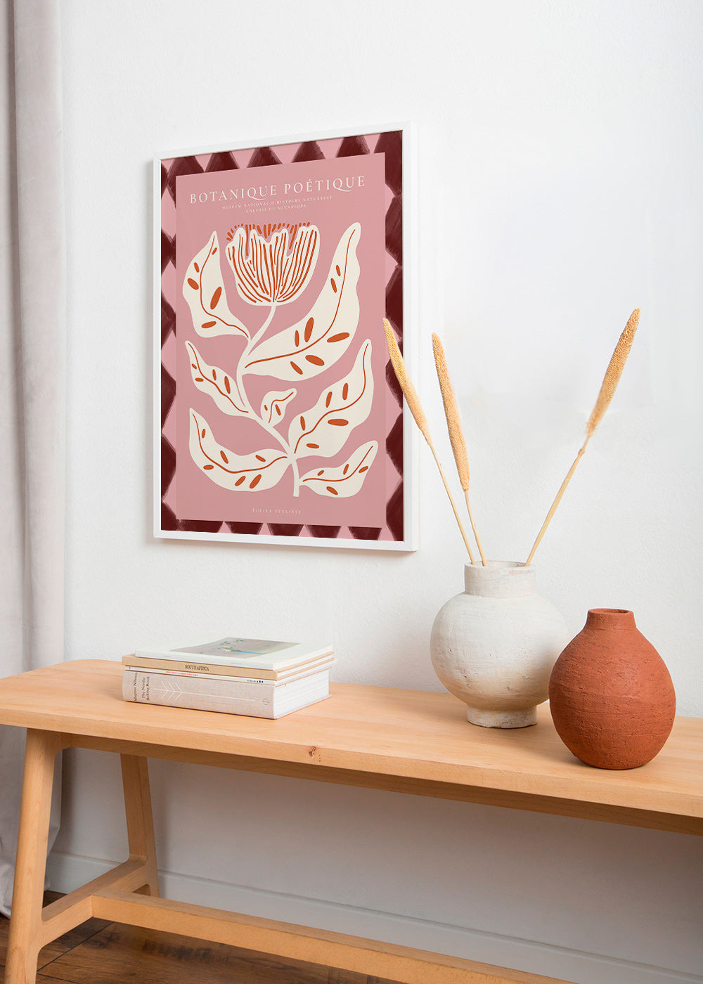 Botanische poster met gestileerde roze bloem