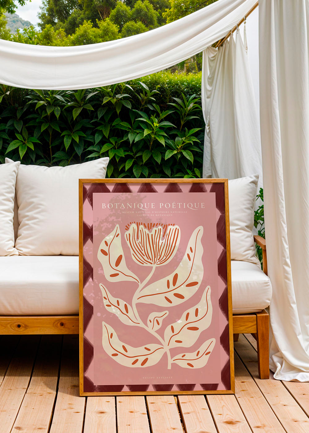 Botanische poster met gestileerde roze bloem
