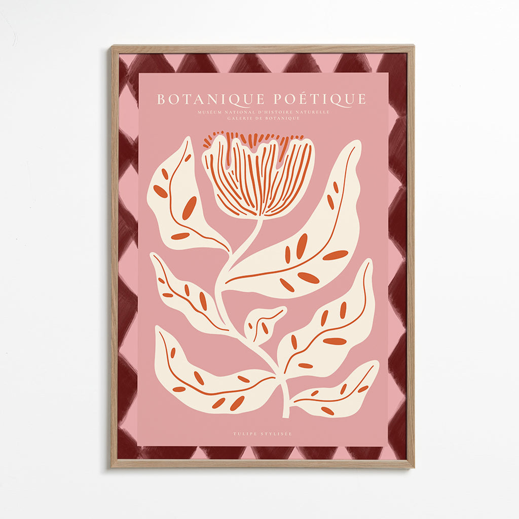 Botanische poster met gestileerde roze bloem