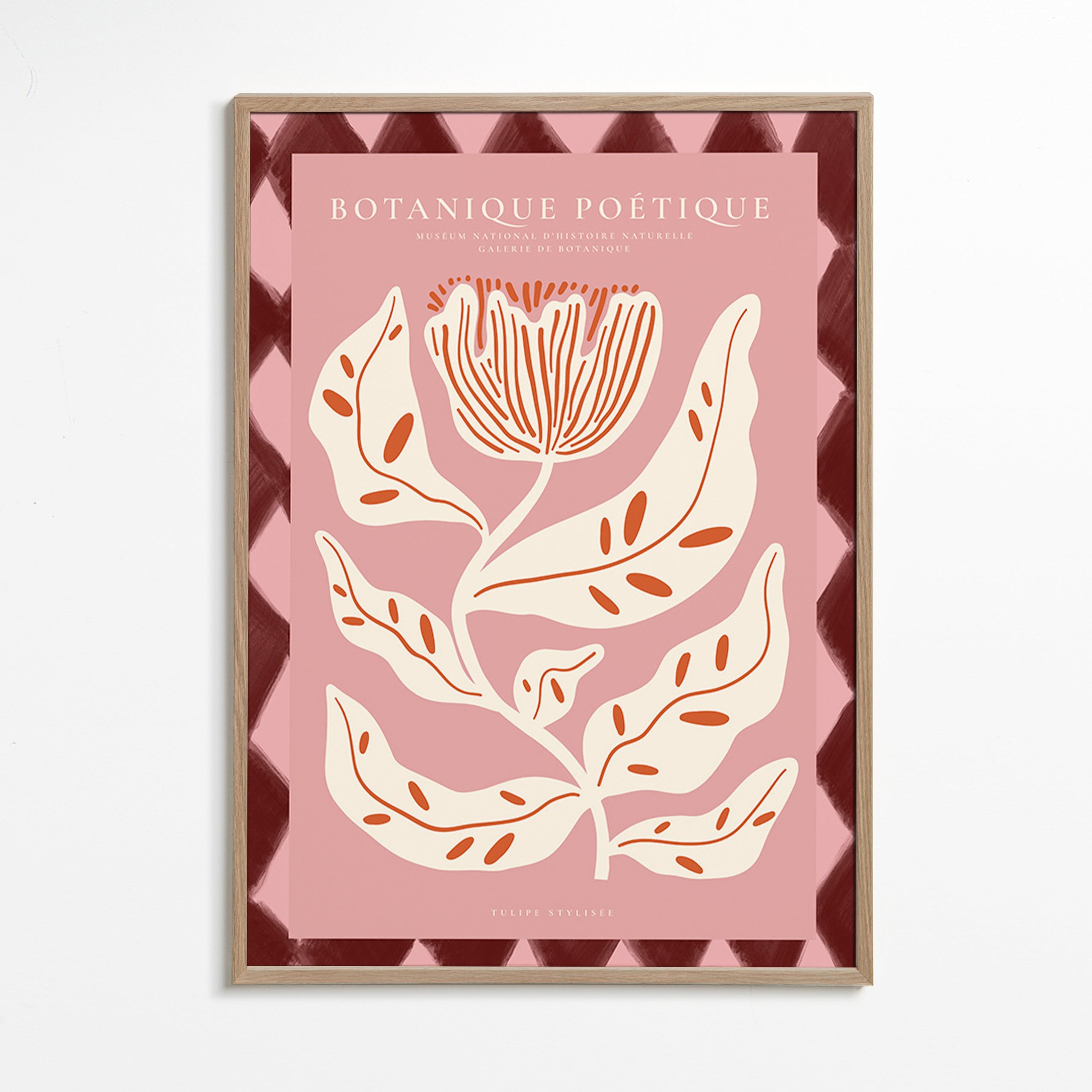 Botanische poster met gestileerde roze bloem