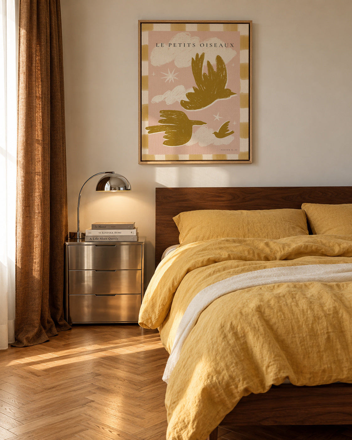 Le Petits Oiseaux - Framed canvas in an interior