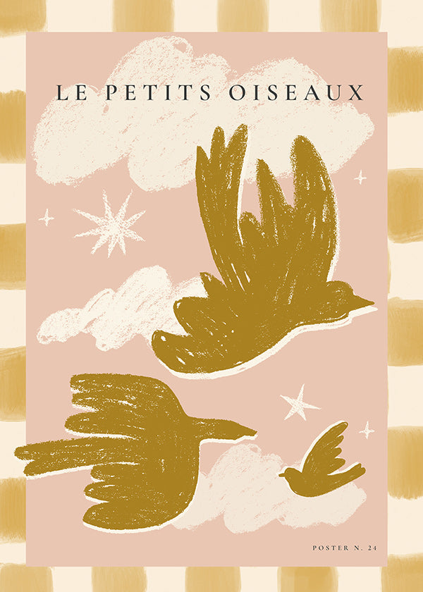Gouden vogels illustratie op roze