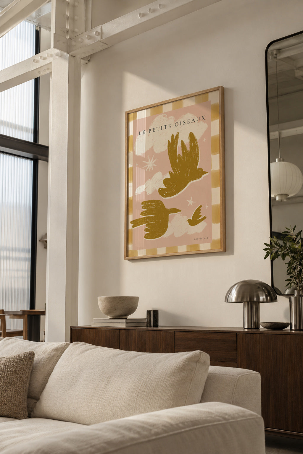 Le Petits Oiseaux - Framed poster in an interior