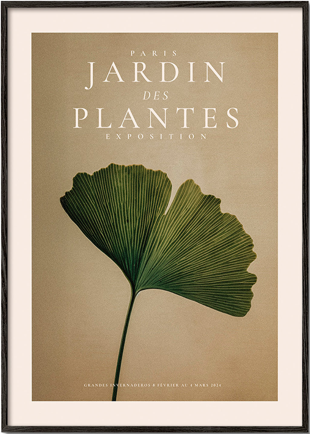 Botanische print met ginkgo blad en klassieke typografie