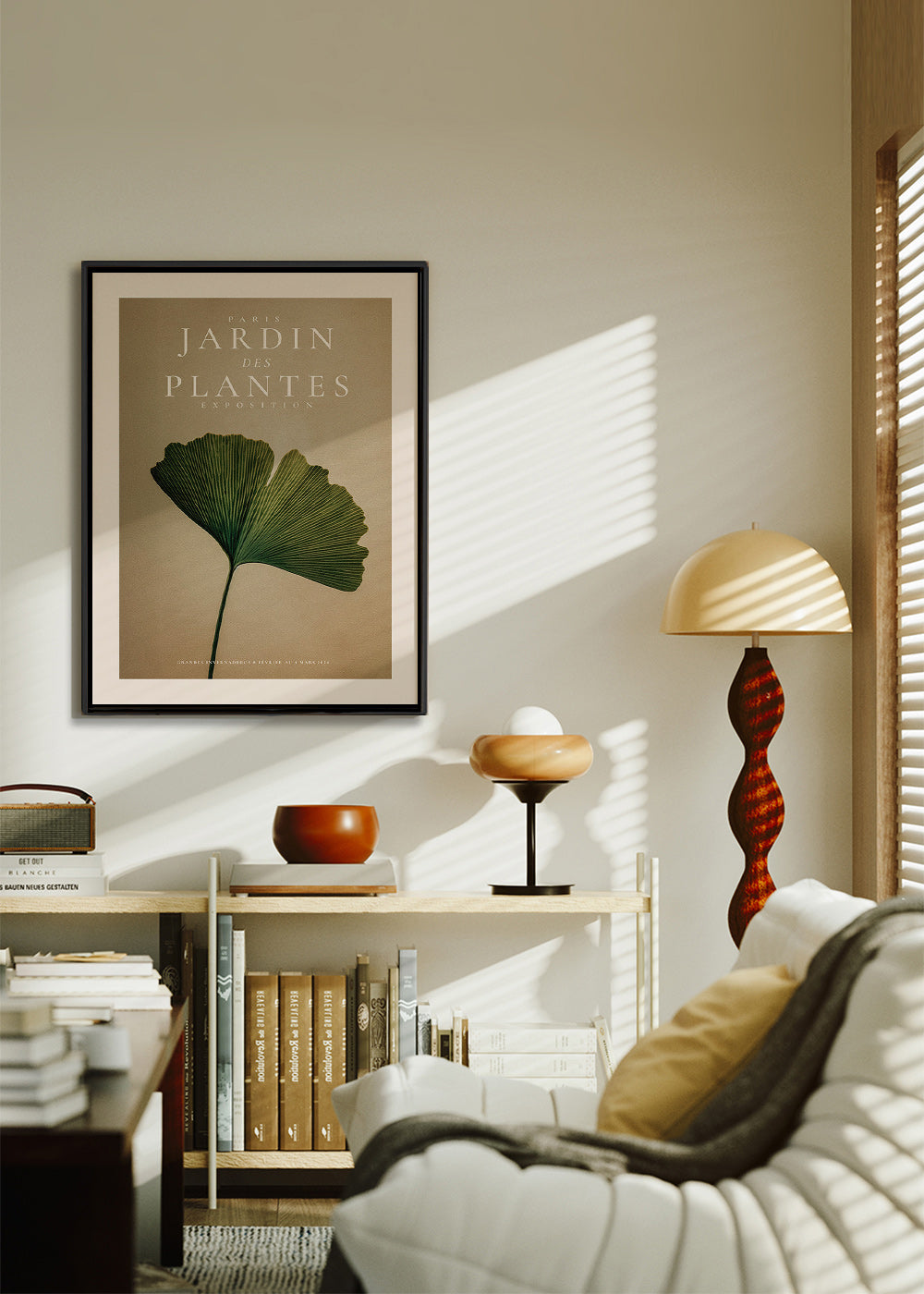 Botanische print met ginkgo blad en klassieke typografie