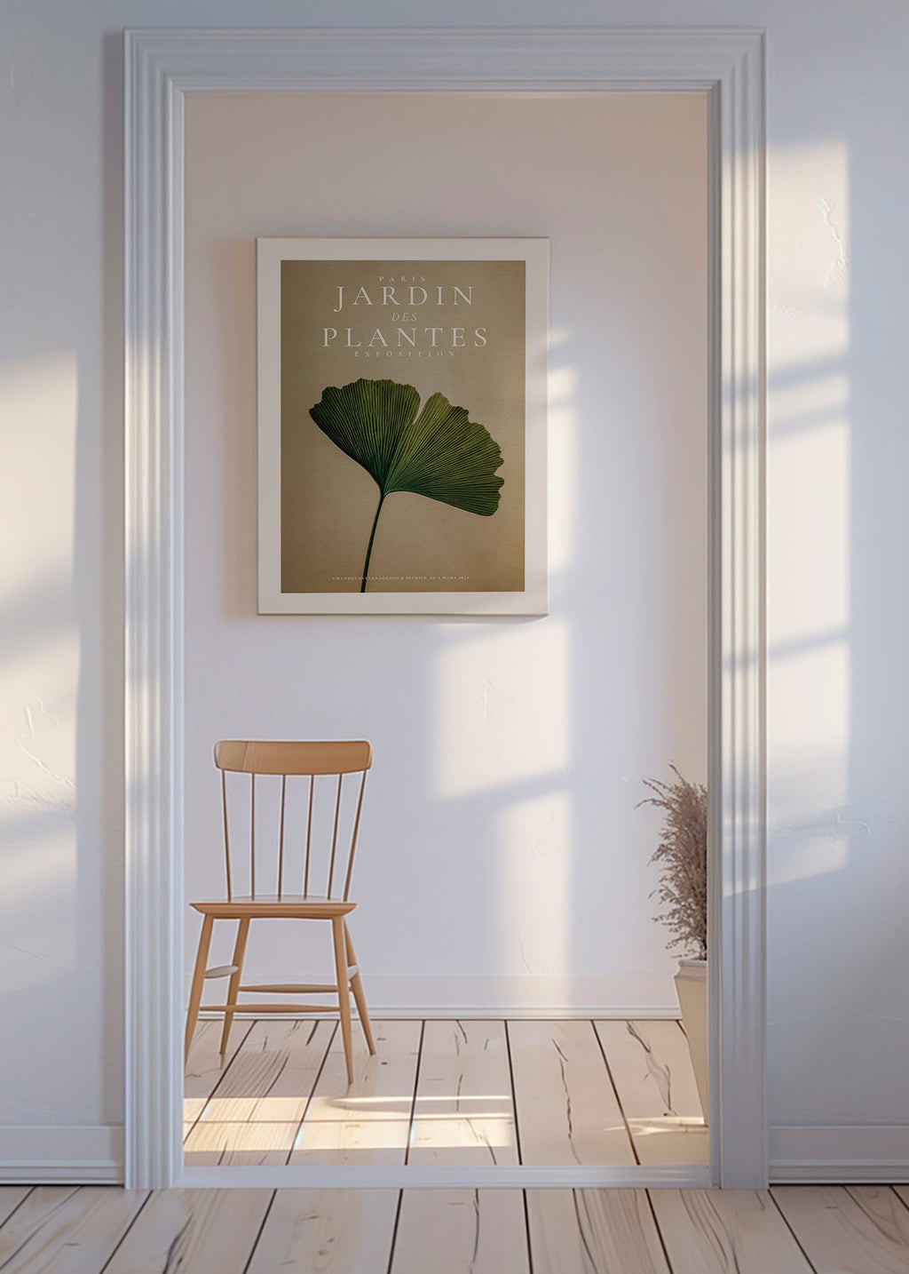 Botanische print met ginkgo blad en klassieke typografie
