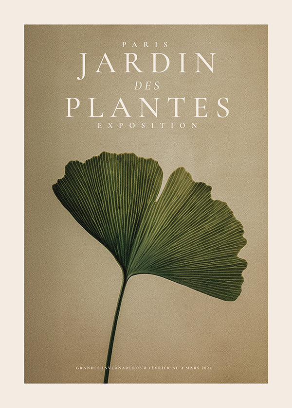 Botanische print met ginkgo blad en klassieke typografie