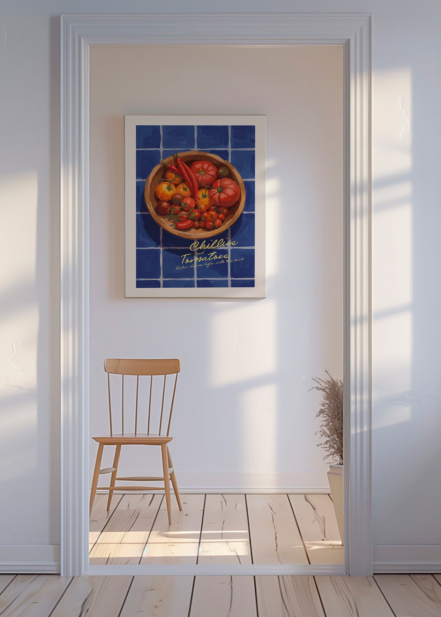 Keuken kunst met chilies en tomaten illustratie