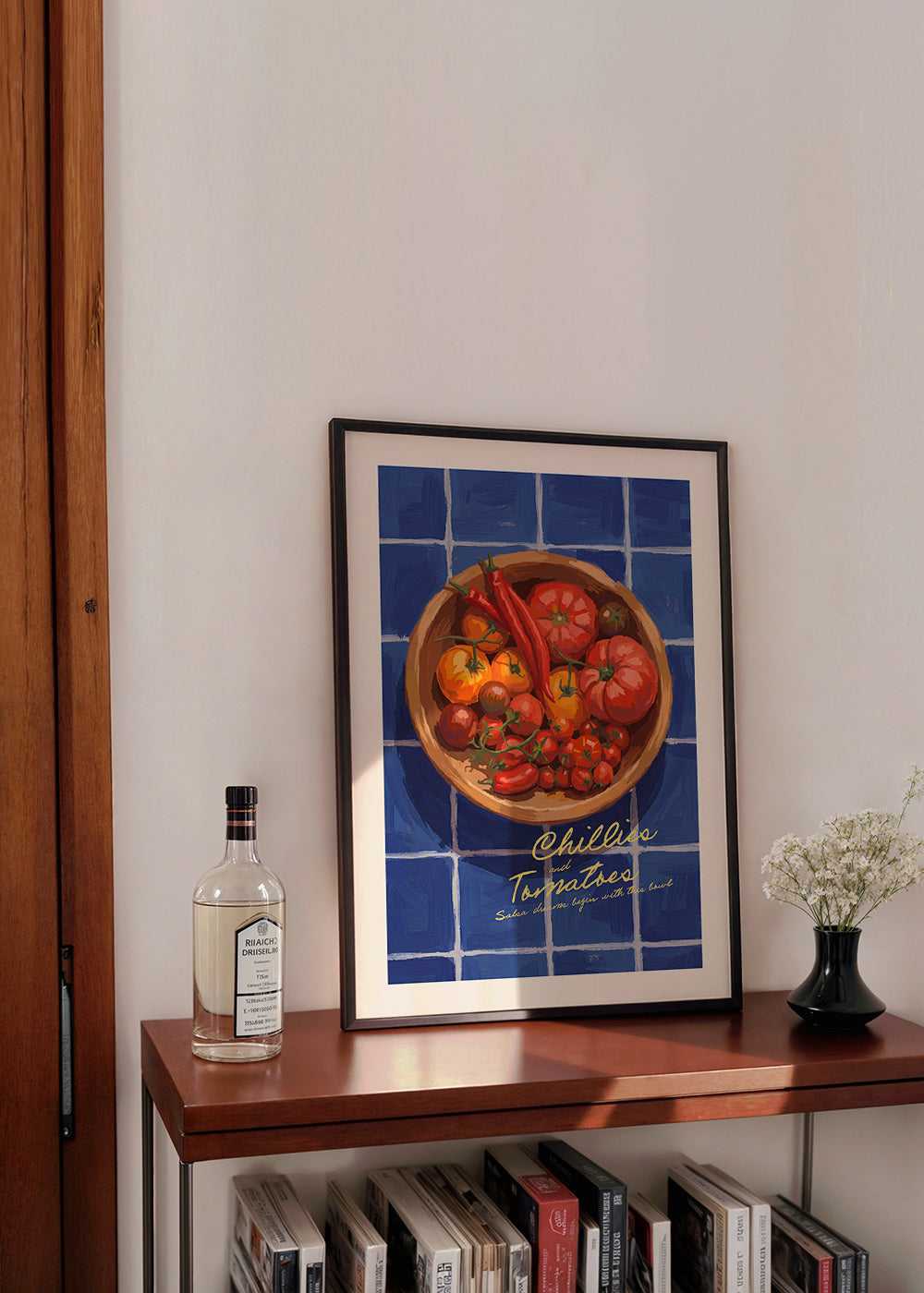 Keuken kunst met chilies en tomaten illustratie