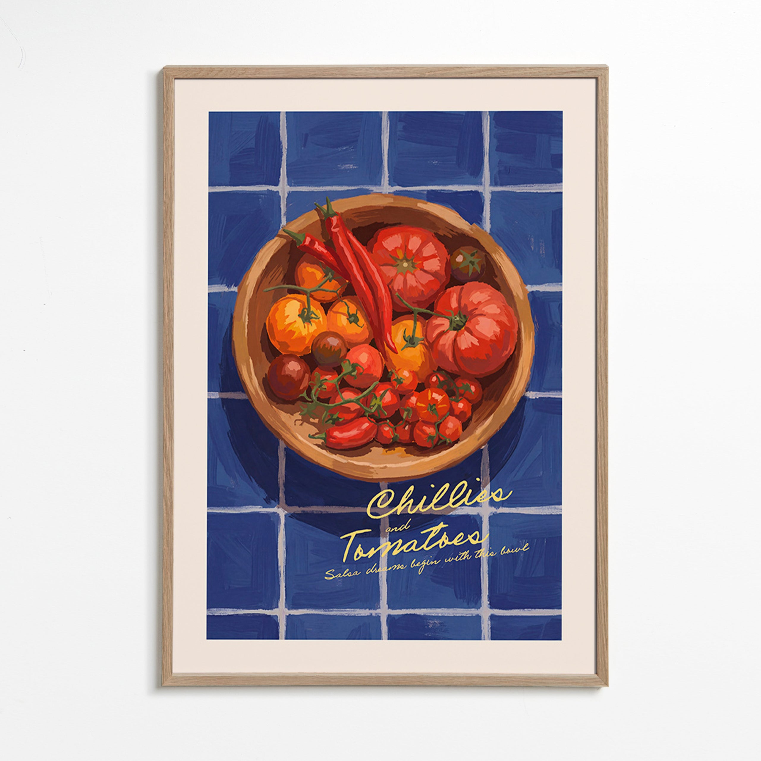 Keuken kunst met chilies en tomaten illustratie