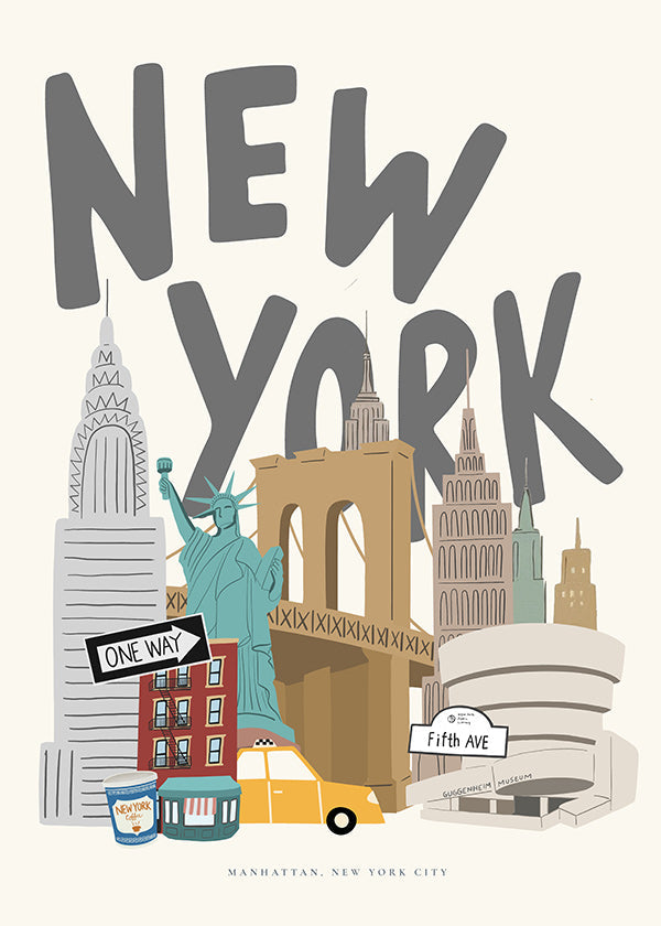 Reisposter met New York-iconen