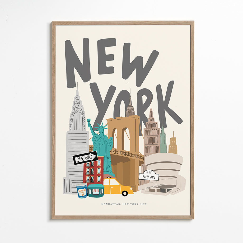 Reisposter met New York-iconen