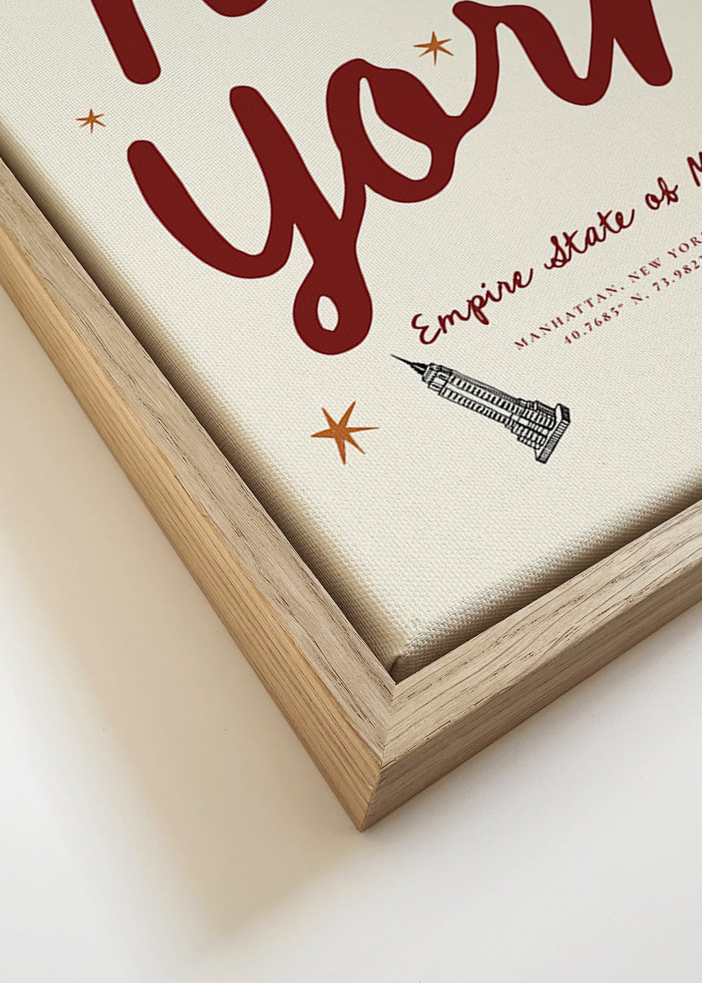 Reisposter New York met bordeaux handlettering