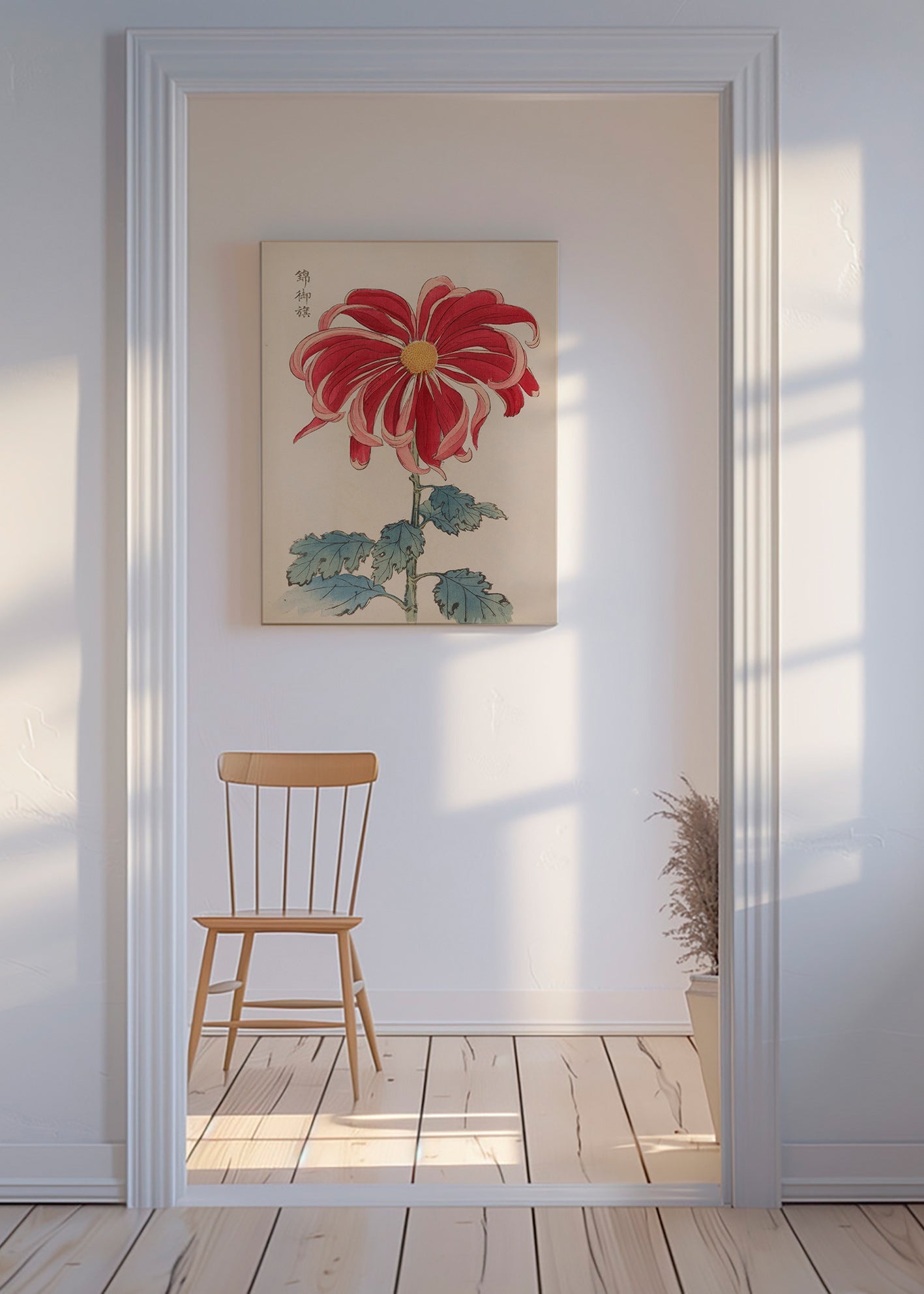 Botanische print Japanse chrysant rood