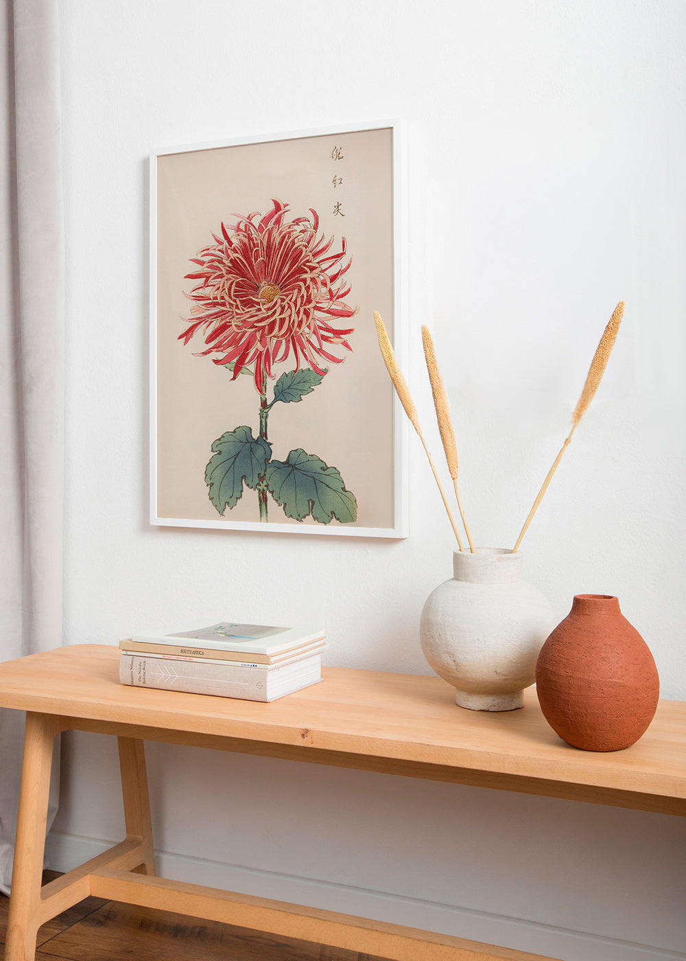 Botanische poster rode chrysantemum met detail