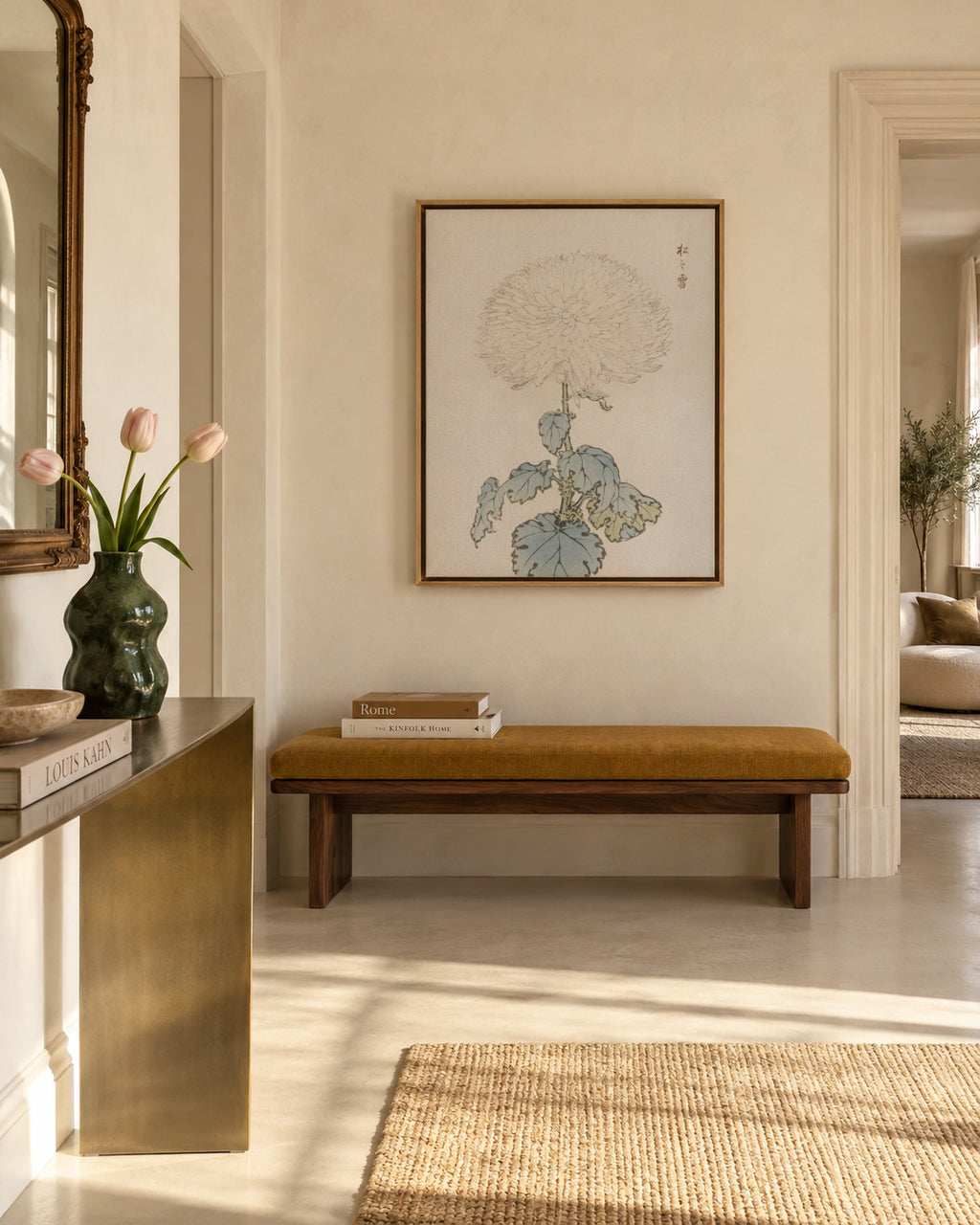 Japanese chrysanthemum flower by Keika Hasegawa - Framed canvas in an interior