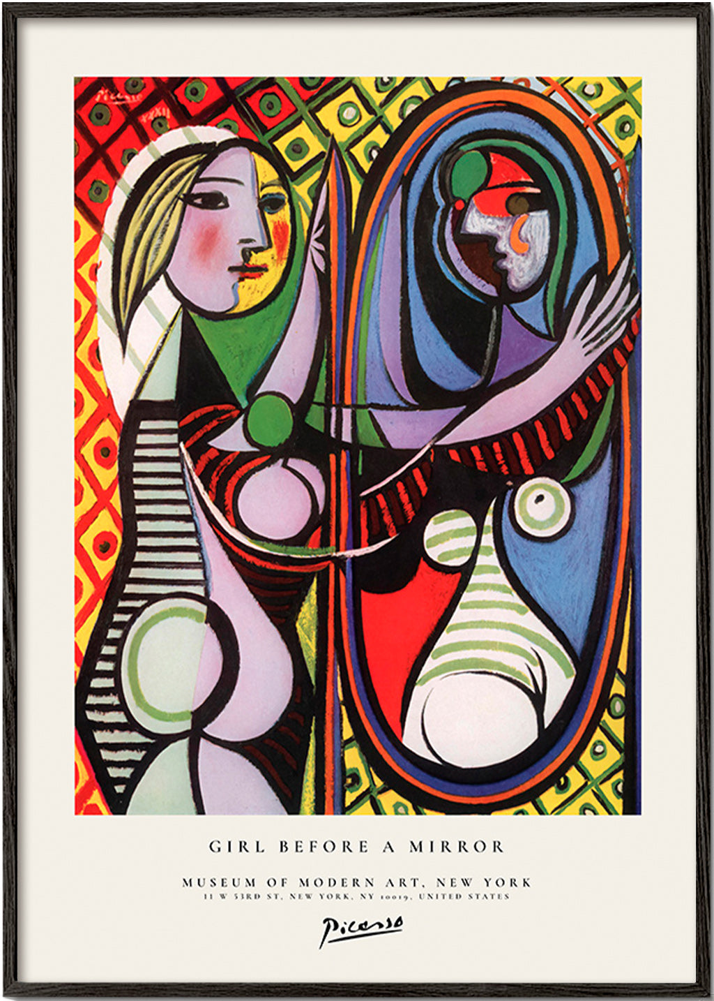 Abstract schilderij met figuur voor een spiegel