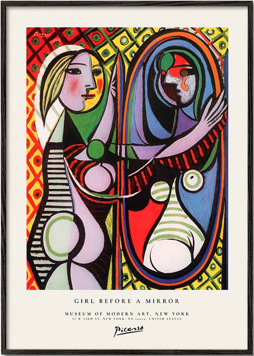 Abstract schilderij met figuur voor een spiegel