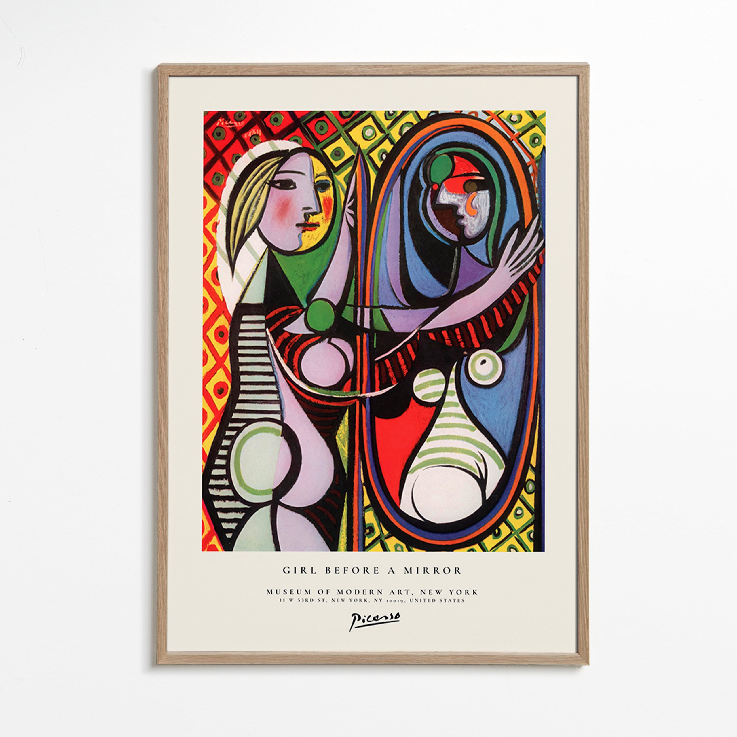 Abstract schilderij met figuur voor een spiegel