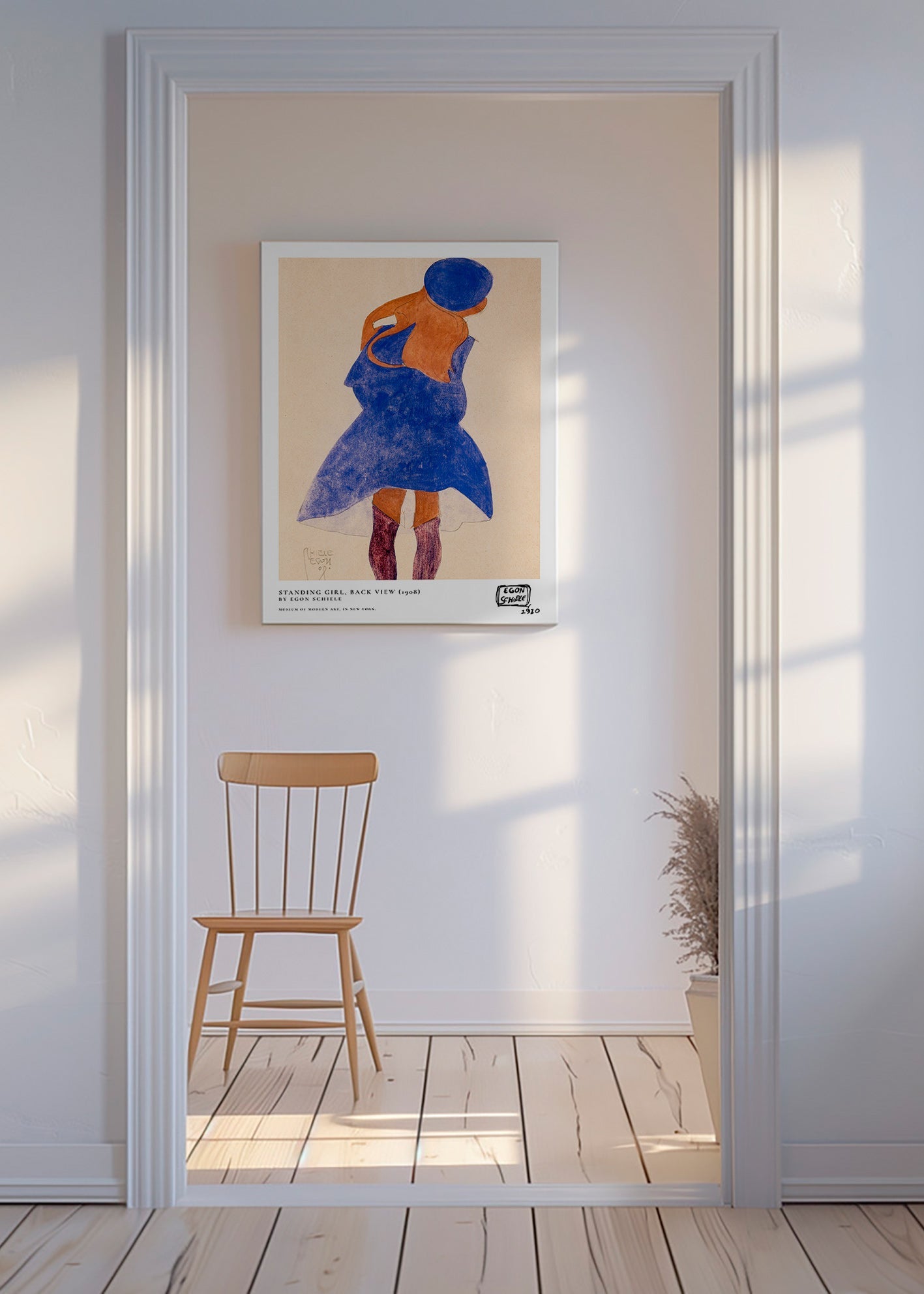 Illustratie: vrouwelijke figuur van achteren in blauw