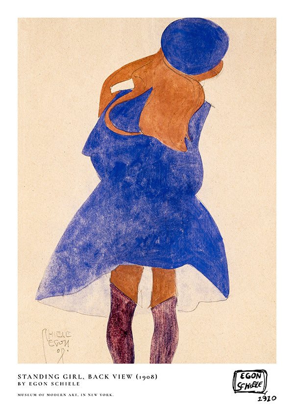 Illustratie: vrouwelijke figuur van achteren in blauw
