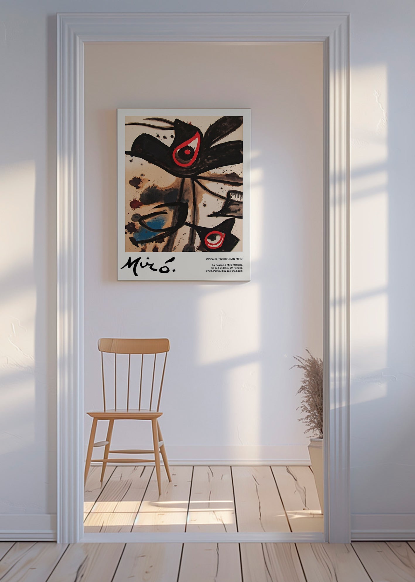 Abstract kunstwerk met zwarte vogelmotieven