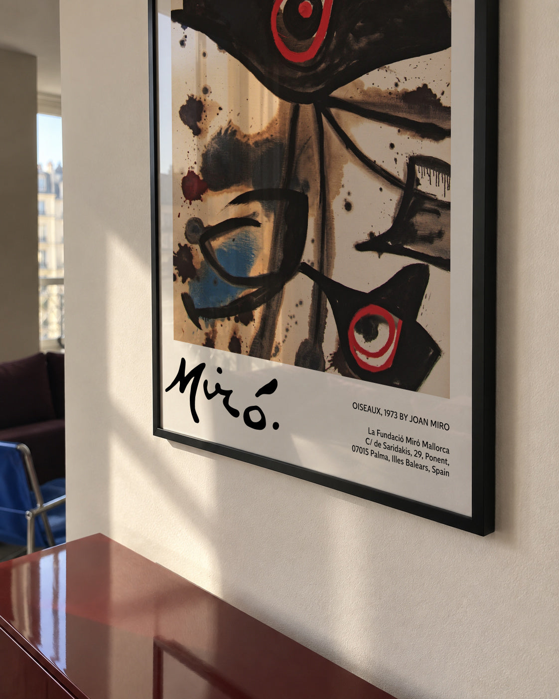 Oiseaux by Joan Miro - Framed poster in an interior