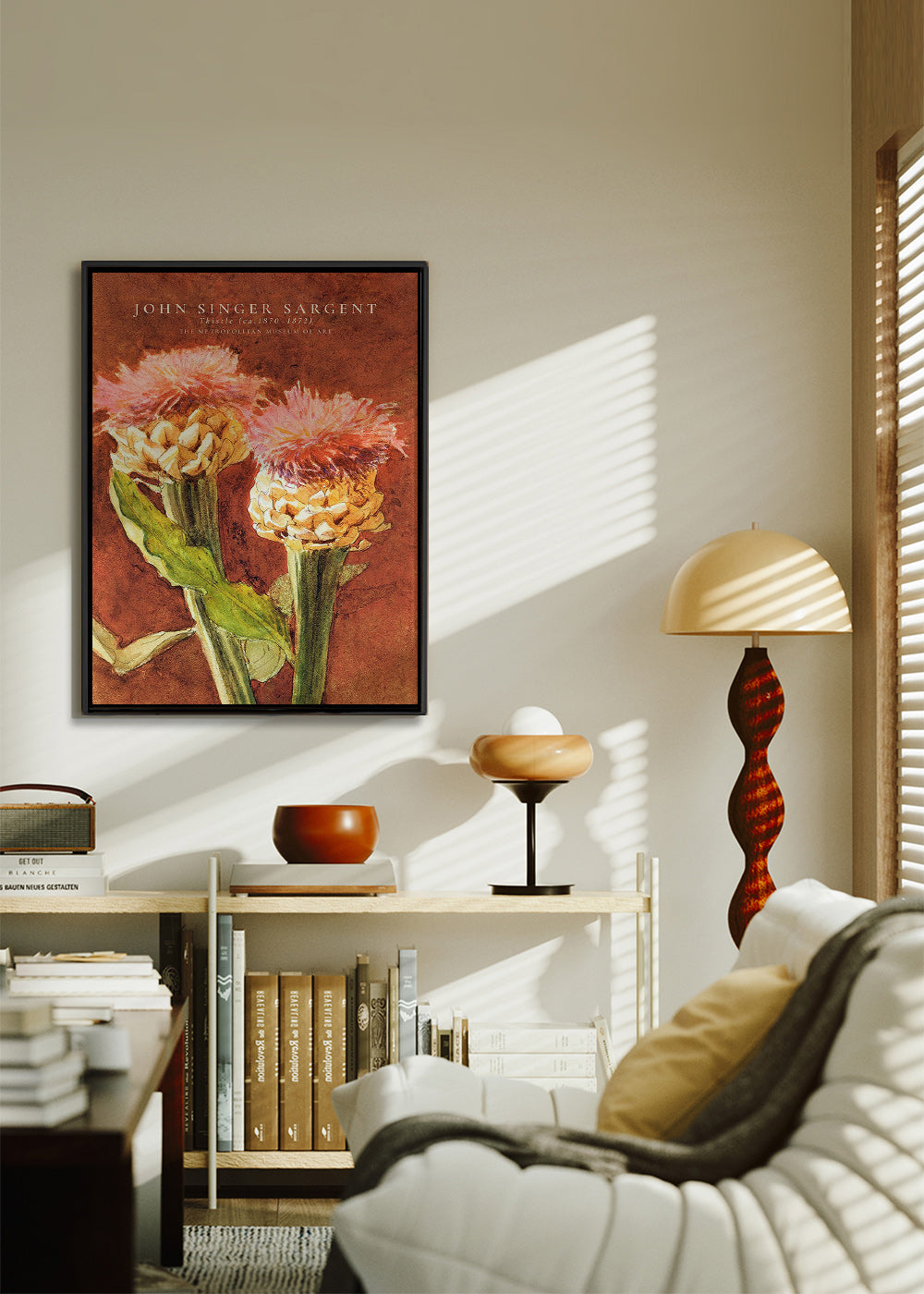 Botanische poster met roze distels
