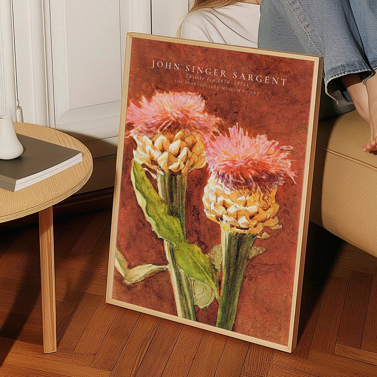Botanische poster met roze distels
