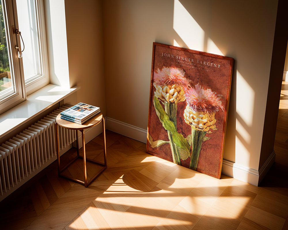 Botanische poster met roze distels