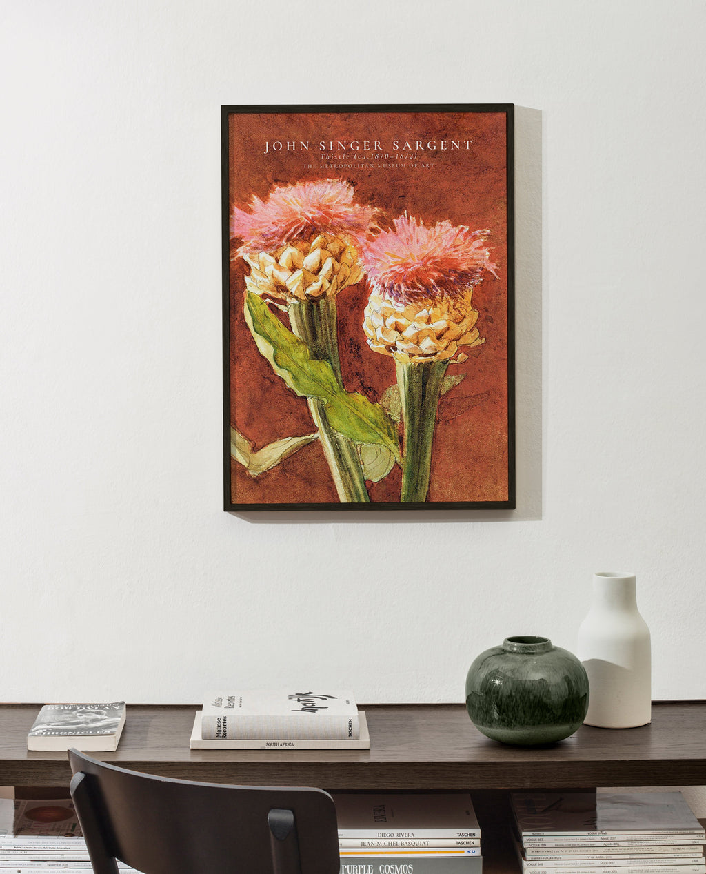 Botanische poster met roze distels