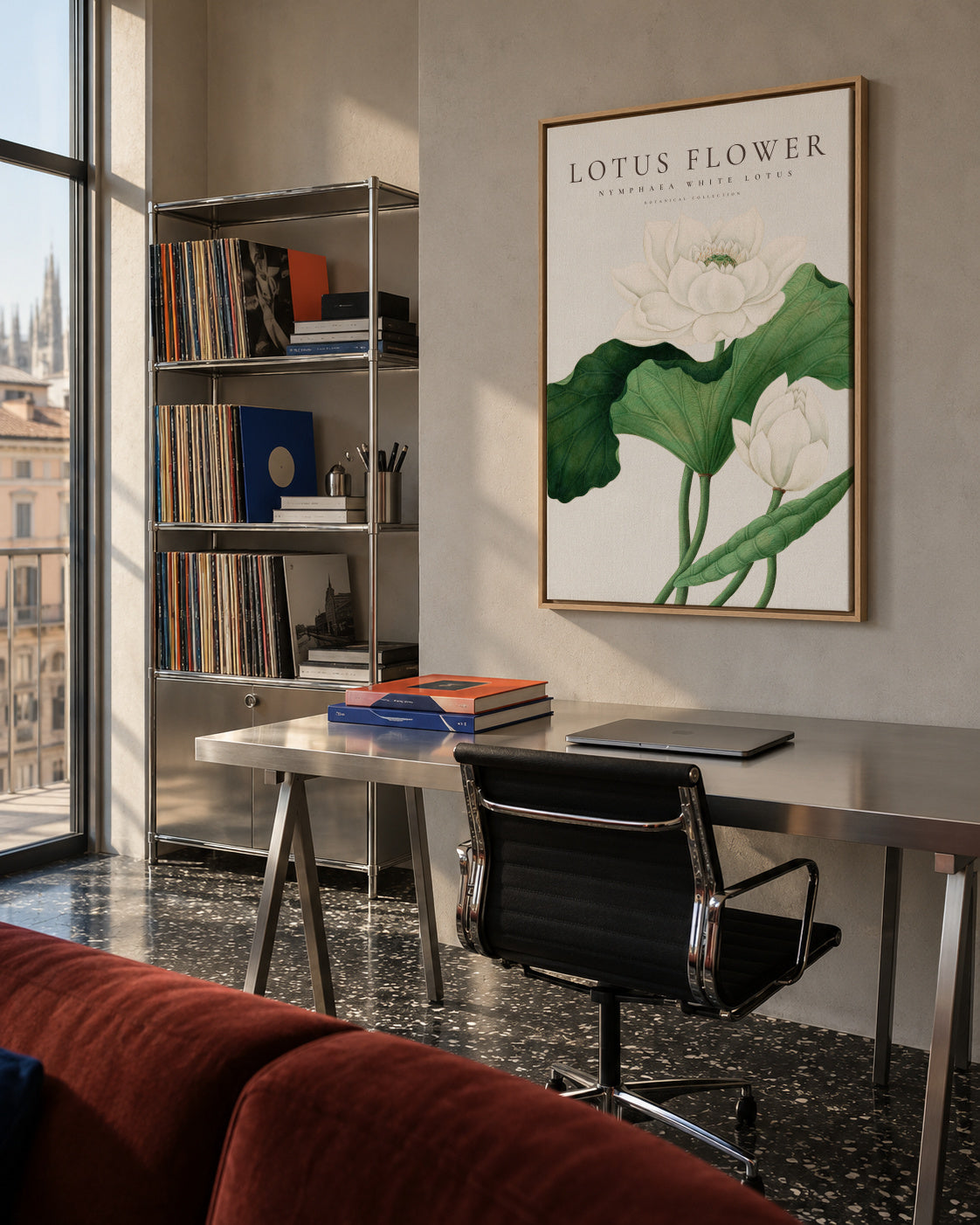 White Lotus Flower - Framed canvas in an interior