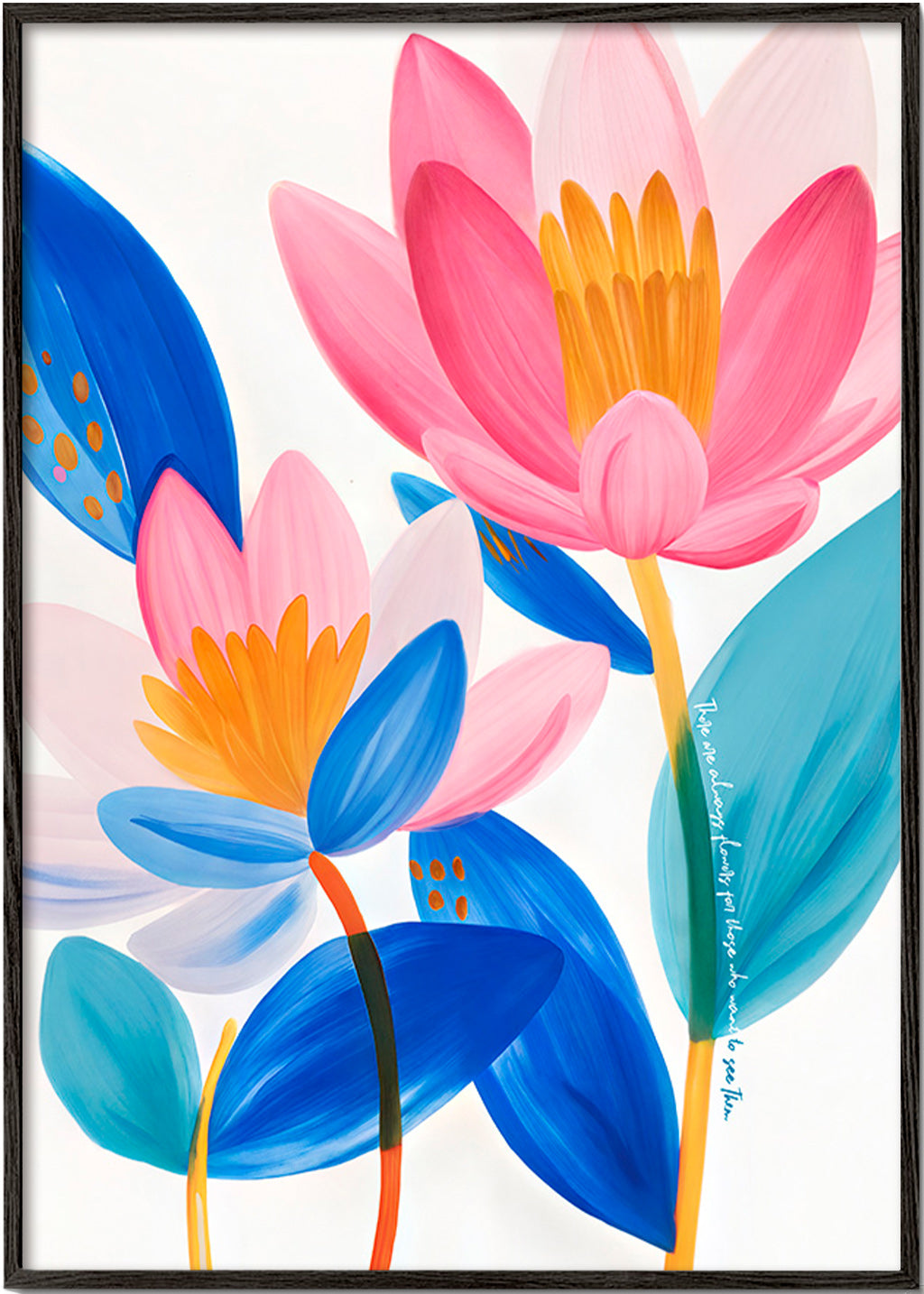 Botanische poster met roze en blauwe bloemen