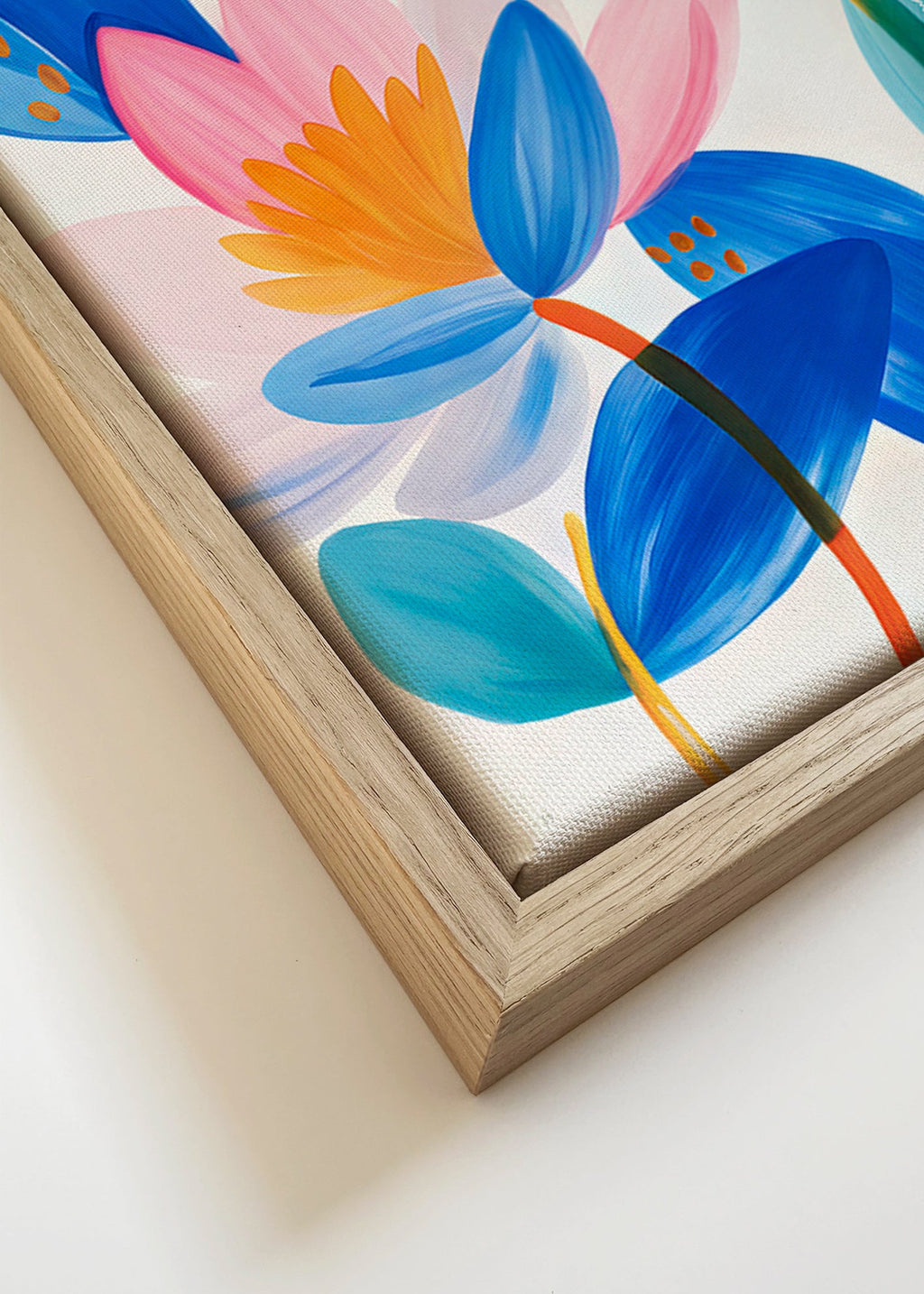 Botanische poster met roze en blauwe bloemen