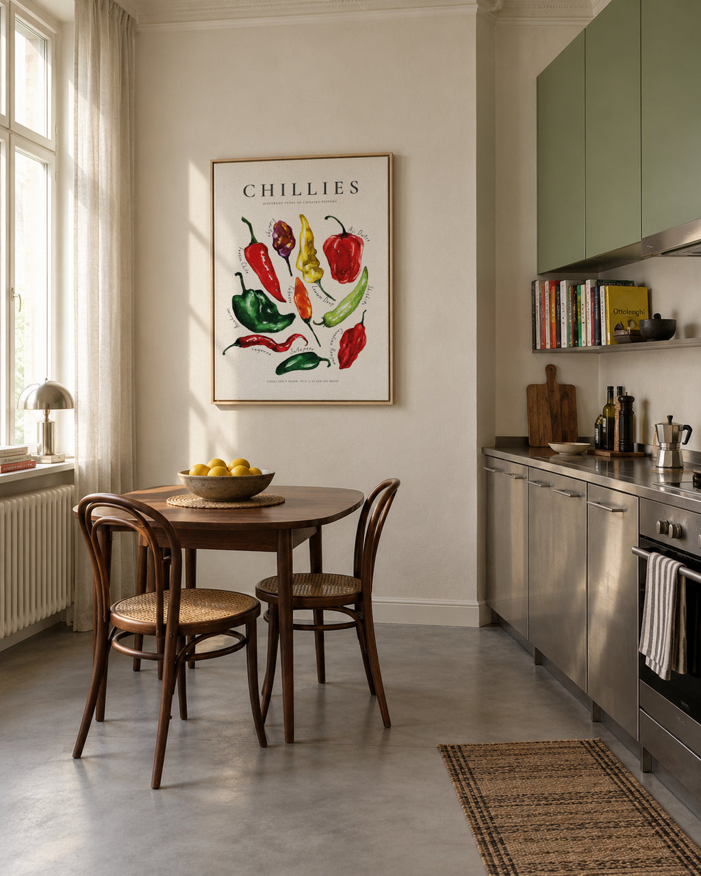 Chillies - Framed canvas in an interior